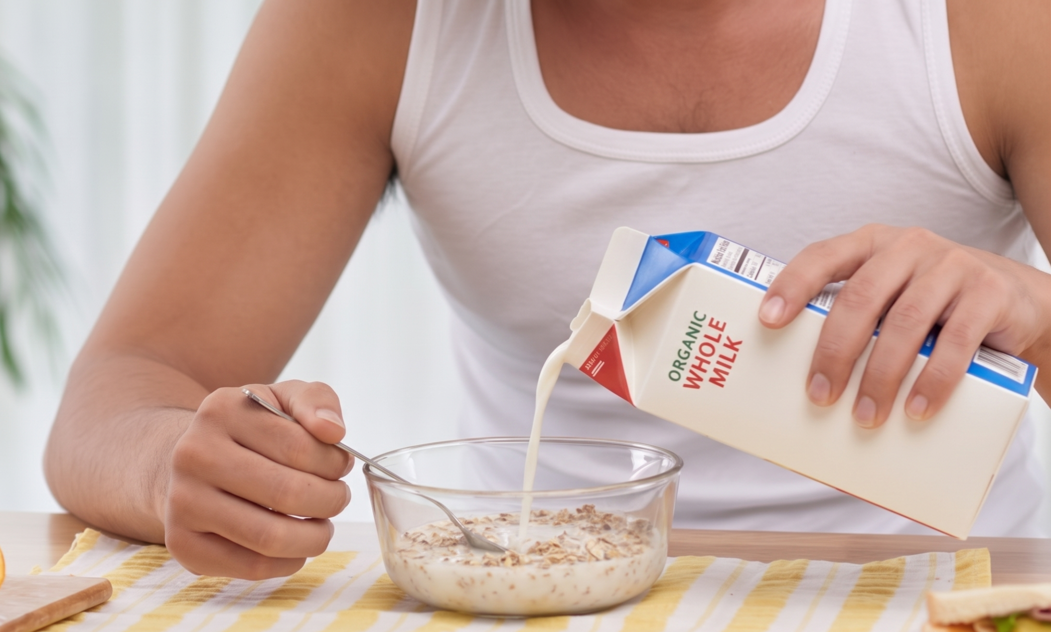 Pouring milk from gable top carton