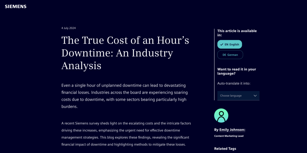 Siemen's research about the true cost of downtime